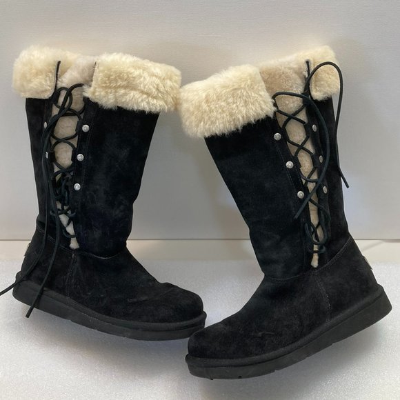 UGG Black and Cream Winter Boots - Picture 1 of 7
